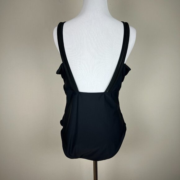 Cutout Mesh Sheer Swimsuit Womens XL Black One Piece Padded Bust V-Neck Low Back - Picture 6 of 11